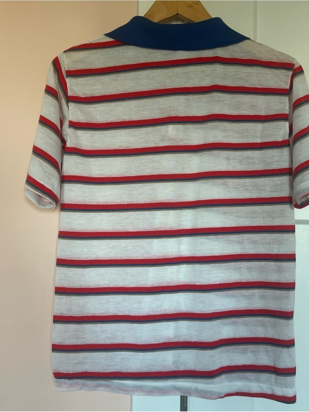 Vtg Michael Scott Polo Shirt M Red Blue Striped Slim Retro 80s Patriotic USA - Picture 3 of 8